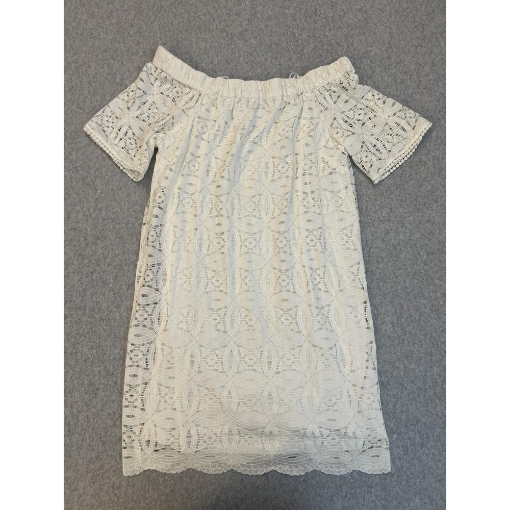 Chico's Dress Womens 3 White Crochet Lace Off Shoulder Shift Lined Knee Length